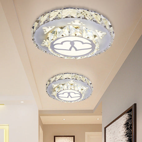 Modern Crystal Flush Light Fixture For Corridor - White Led Ceiling Mount With Loving Heart Design 3