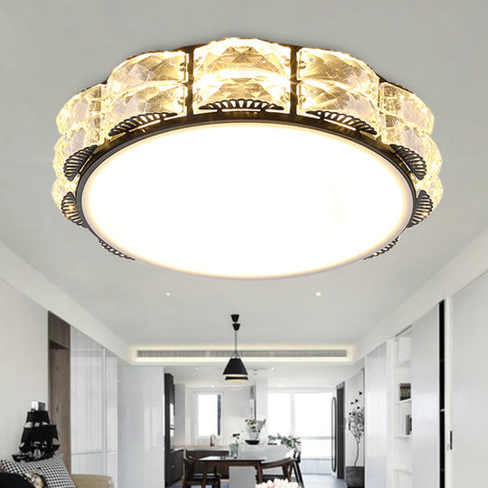 Modern Led Crystal Flush Mount Spotlight In Black/White - Round/Square Corridor Lighting