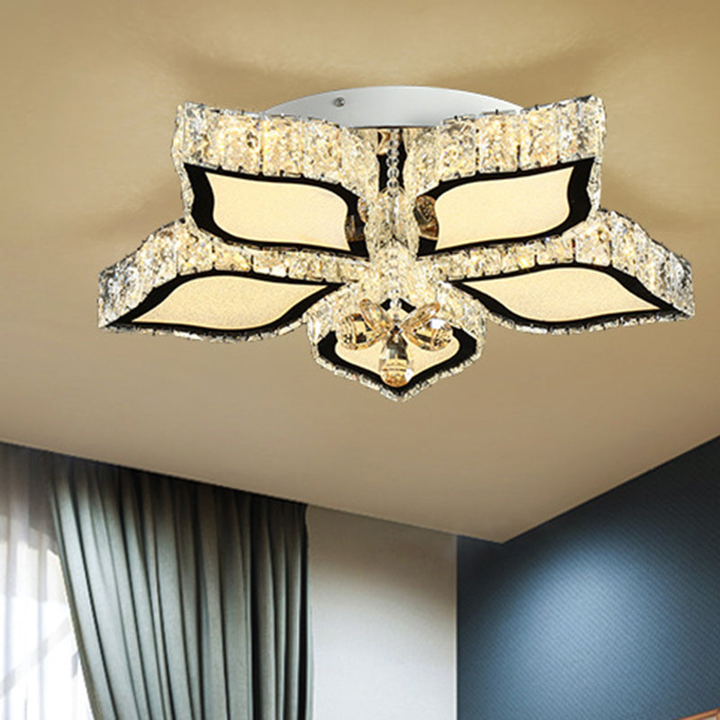 Modern Crystal Flower Led Ceiling Light Fixture For Bedroom - 3 Color Light/Remote Control Dimming