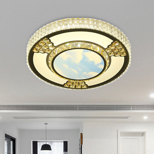 Simple White Led Flush Ceiling Light With Crystal Shade For Living Room