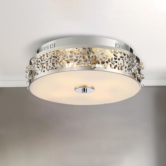 Simple Silver Crystal Flushmount With 4 Lights - Ideal For Bedrooms