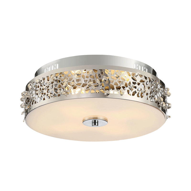 Simple Silver Crystal Flushmount With 4 Lights - Ideal For Bedrooms