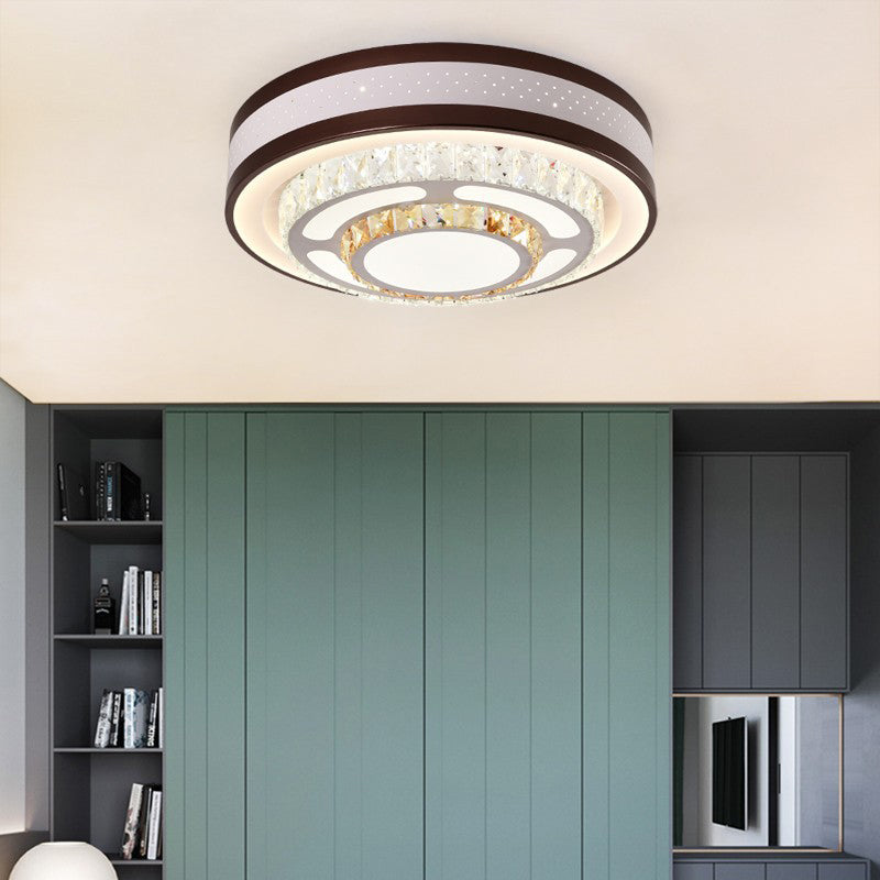 Modern Crystal Led Flush Mount Ceiling Light In White - 19.5’/31.5’ Diameter