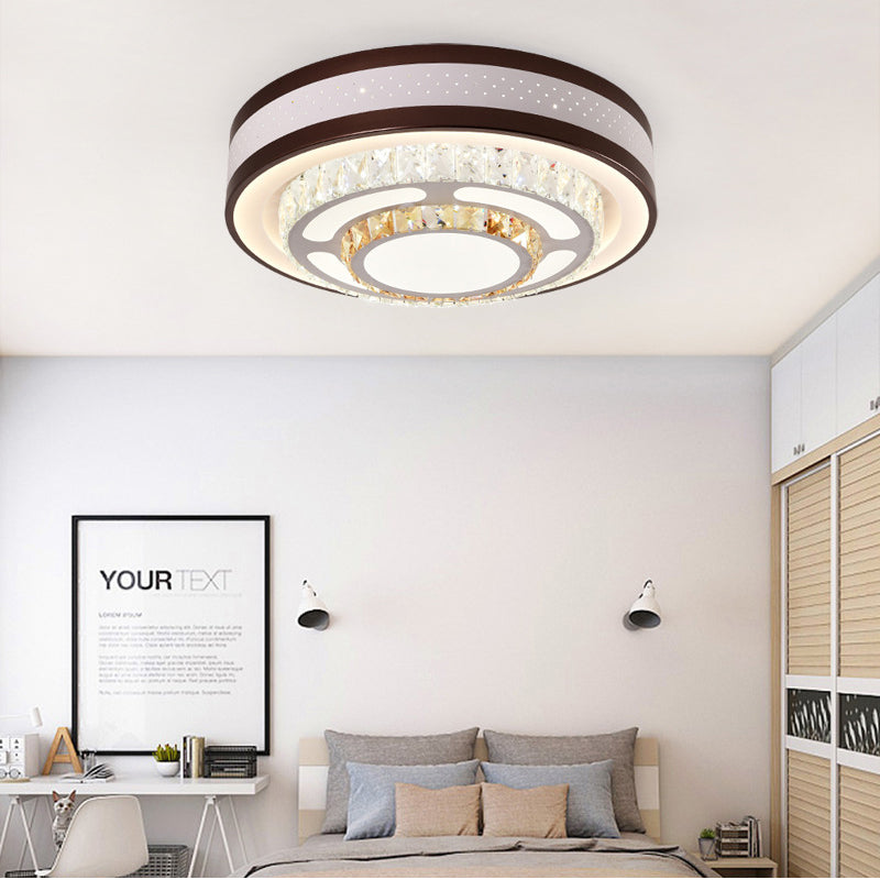 Modern Crystal Led Flush Mount Ceiling Light In White - 19.5’/31.5’ Diameter