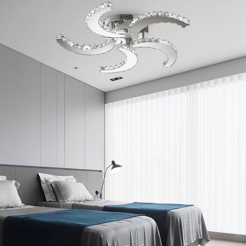 Simple Windmill Crystal Semi Flush Mount: 5 - Light Light In Chrome Bedroom Lighting With