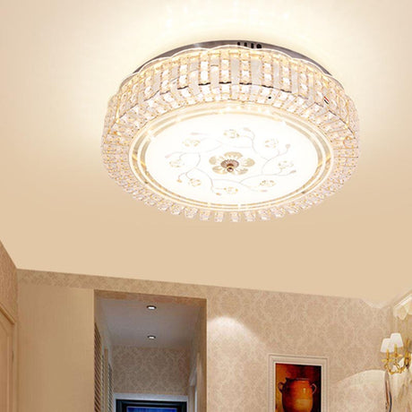 Modern K9 Crystal Flush Mount Led Ceiling Light Fixture White Drum 12/16/19.5 Wide / 12