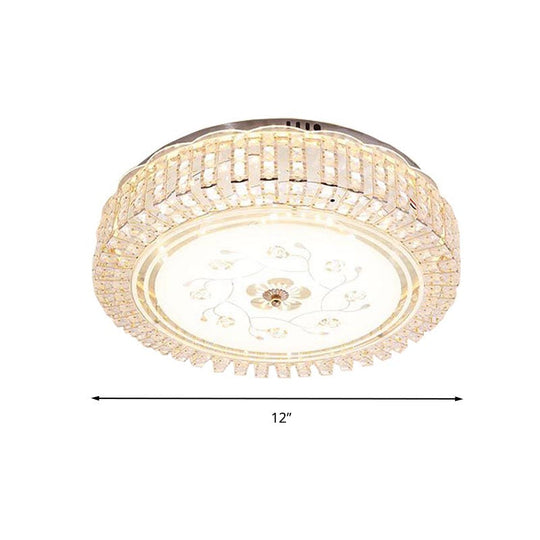 Modern K9 Crystal Flush Mount Led Ceiling Light Fixture White Drum 12’/16’/19.5’ Wide