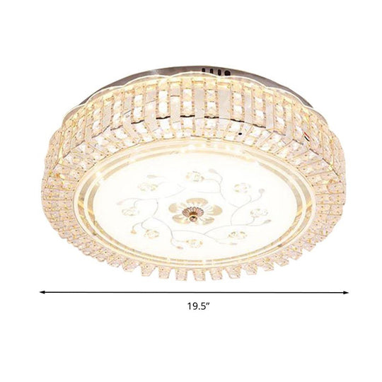 Modern K9 Crystal Flush Mount Led Ceiling Light Fixture White Drum 12’/16’/19.5’ Wide