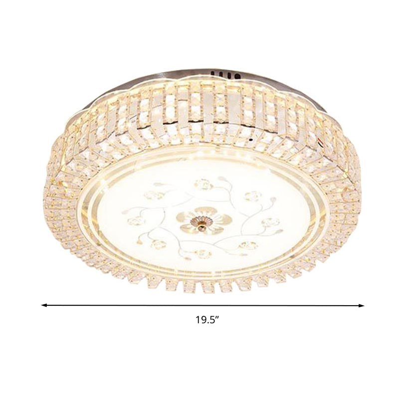 Modern K9 Crystal Flush Mount Led Ceiling Light Fixture White Drum 12/16/19.5 Wide