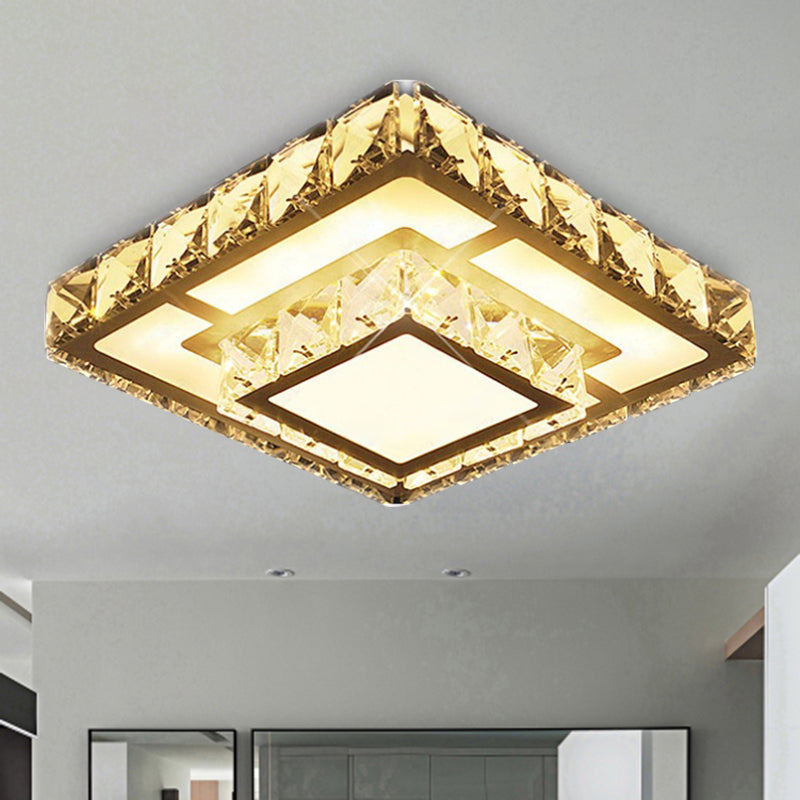 Simple Crystal Square Led Ceiling Light In Warm/White For Corridor - Recessed/Surface Mount
