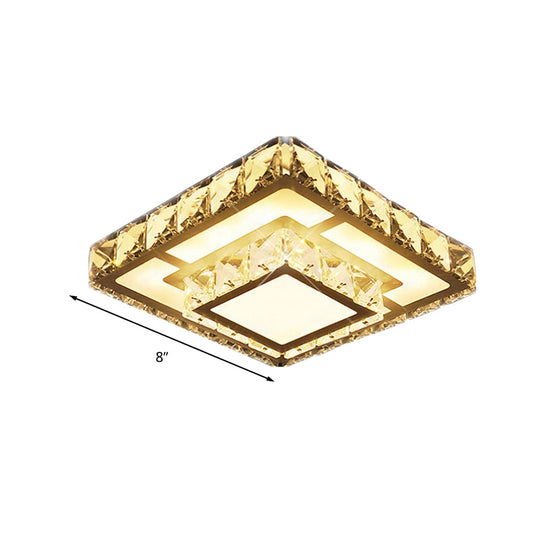 Simple Crystal Square Led Ceiling Light In Warm/White For Corridor - Recessed/Surface Mount