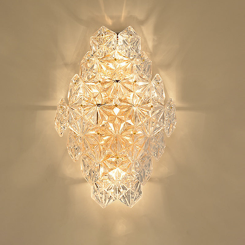 Modern Rhombus Clear Crystal 4-Light Sconce: Stylish Flush Wall Mounted Lamp