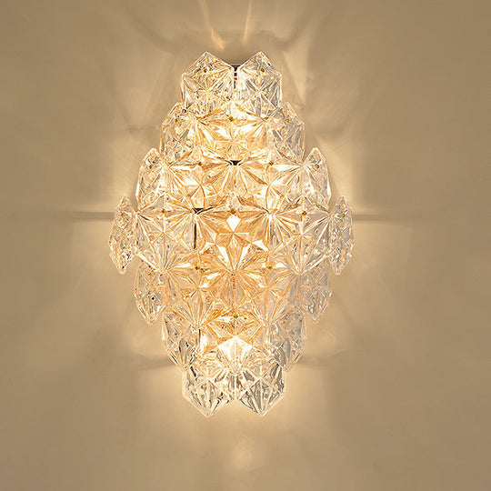 Modern Rhombus Clear Crystal 4-Light Sconce: Stylish Flush Wall Mounted Lamp