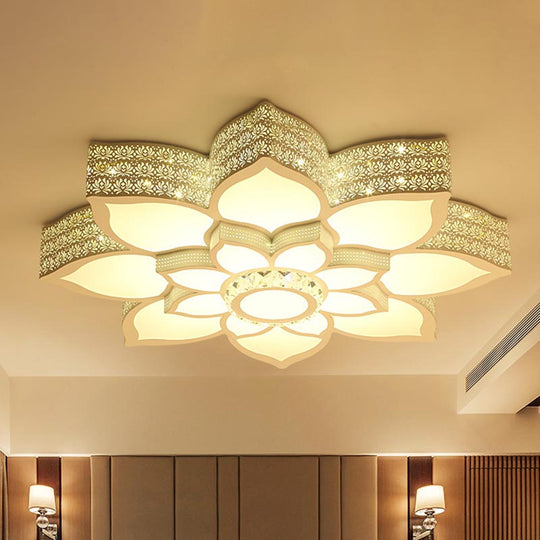 Lotus Crystal Flush Mount Light Fixture - White 23.5/29.5/35.5 W Led Ceiling In Warm/White / 23.5