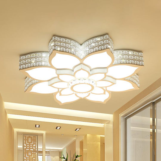 Lotus Crystal Flush Mount Light Fixture - White 23.5’/29.5’/35.5’ W Led Ceiling In Warm/White
