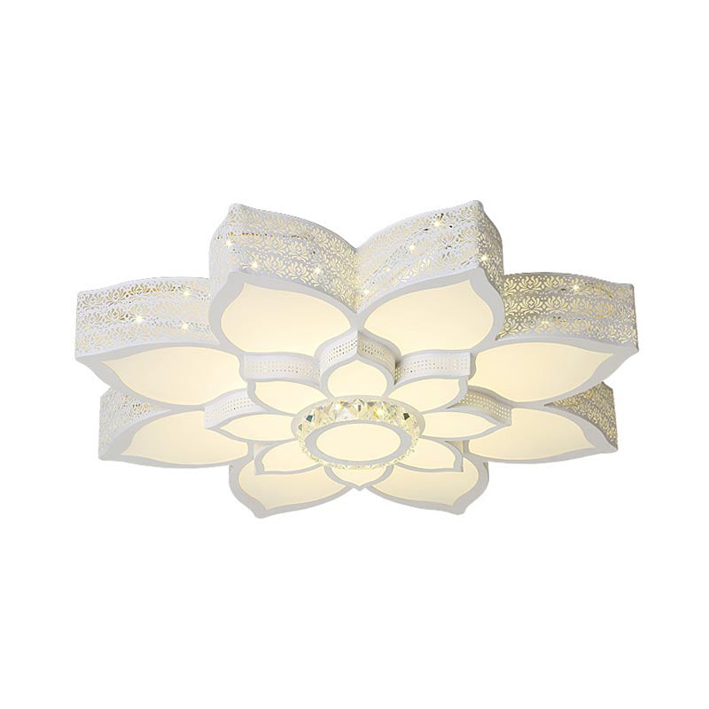 Lotus Crystal Flush Mount Light Fixture - White 23.5’/29.5’/35.5’ W Led Ceiling In Warm/White