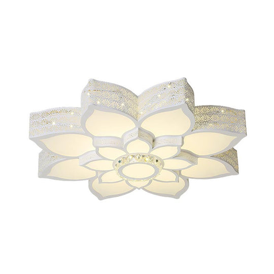 Lotus Crystal Flush Mount Light Fixture - White 23.5’/29.5’/35.5’ W Led Ceiling In Warm/White