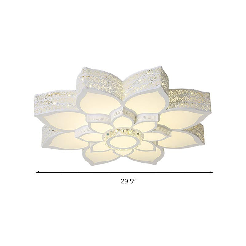 Lotus Crystal Flush Mount Light Fixture - White 23.5’/29.5’/35.5’ W Led Ceiling In Warm/White