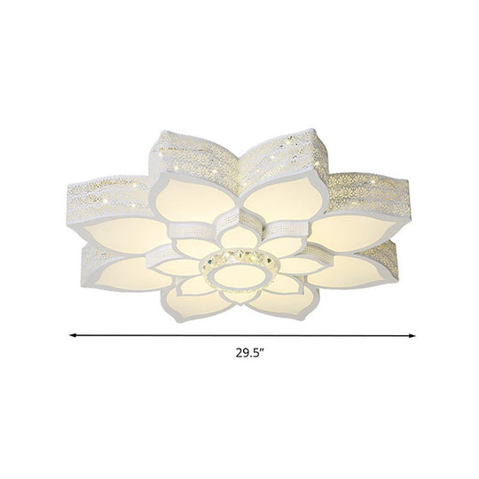 Lotus Crystal Flush Mount Light Fixture - White 23.5’/29.5’/35.5’ W Led Ceiling In Warm/White