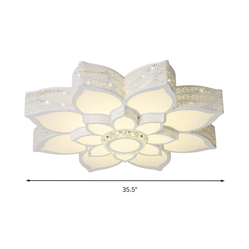 Lotus Crystal Flush Mount Light Fixture - White 23.5’/29.5’/35.5’ W Led Ceiling In Warm/White