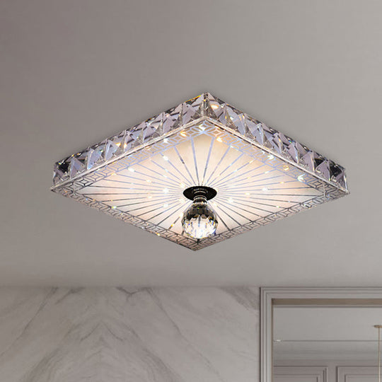 Modern Led Square Flush Mount Lamp - Elegant Crystal Light Fixture For Corridor In Warm/White
