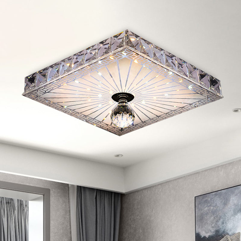 Modern Led Square Flush Mount Lamp - Elegant Crystal Light Fixture For Corridor In Warm/White