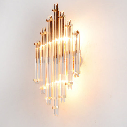 Modern Gold Crystal Wall Mounted Lamp - Prismatic 2-Light Sconce For Living Room