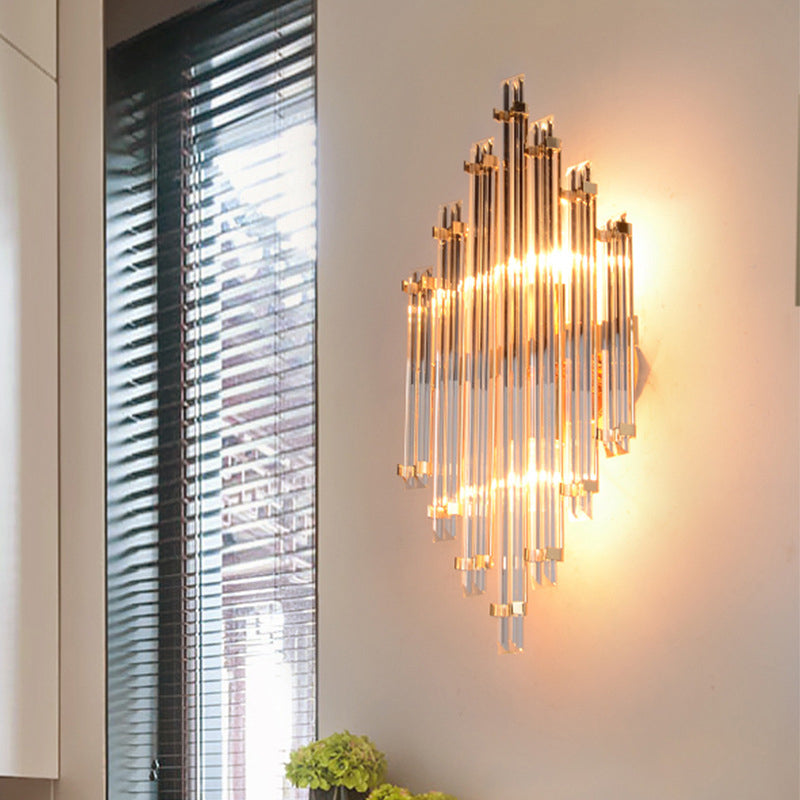 Modern Gold Crystal Wall Mounted Lamp - Prismatic 2-Light Sconce For Living Room