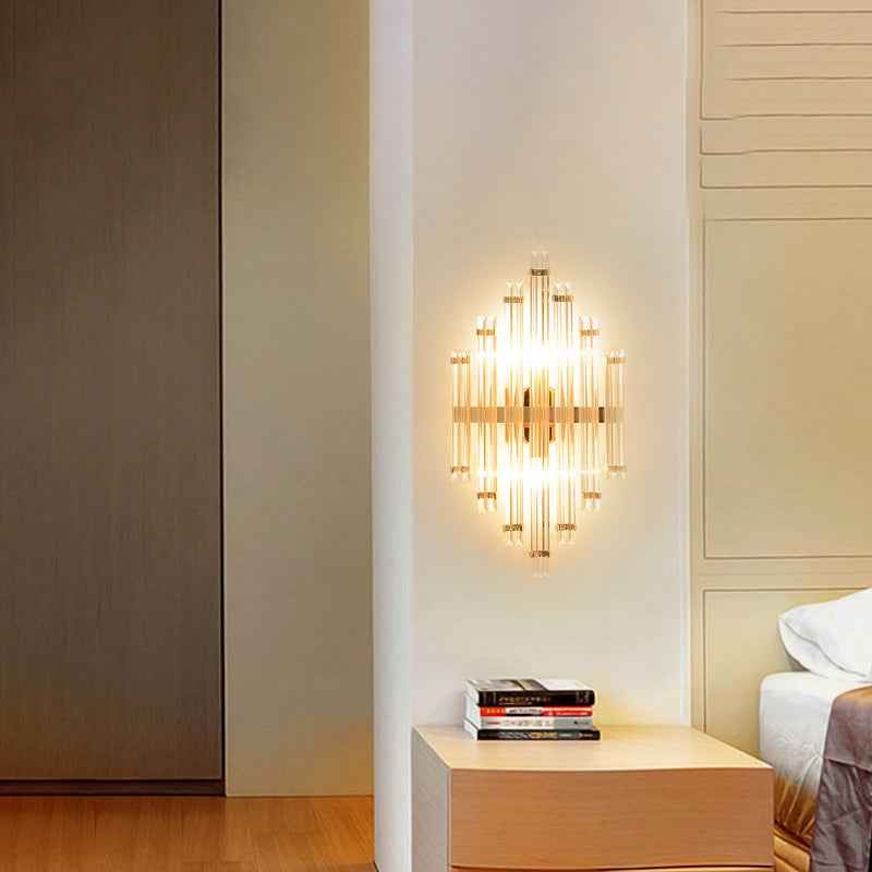 Modern Gold Crystal Wall Mounted Lamp - Prismatic 2-Light Sconce For Living Room