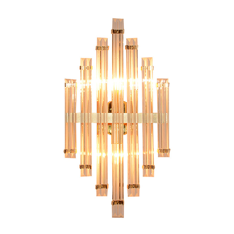 Modern Gold Crystal Wall Mounted Lamp - Prismatic 2-Light Sconce For Living Room