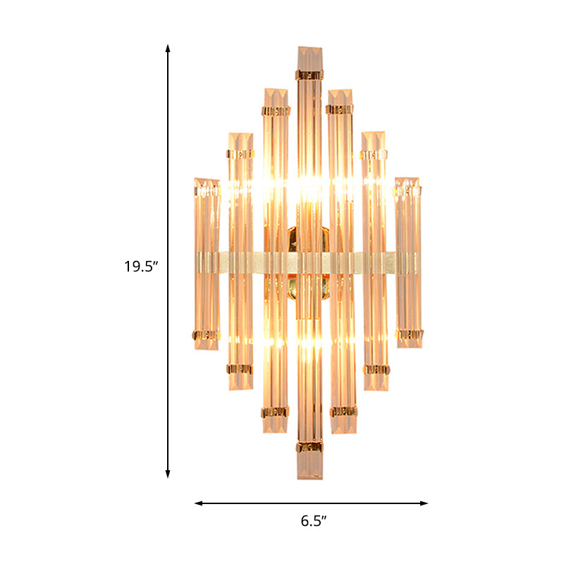 Modern Gold Crystal Wall Mounted Lamp - Prismatic 2-Light Sconce For Living Room