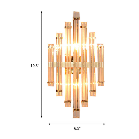 Modern Gold Crystal Wall Mounted Lamp - Prismatic 2-Light Sconce For Living Room
