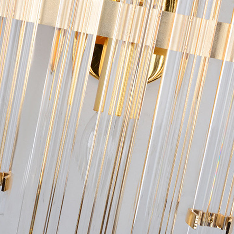 Modern Gold Crystal Wall Mounted Lamp - Prismatic 2-Light Sconce For Living Room