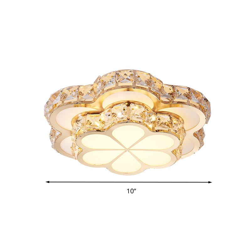 Modern Crystal Block Flower Flush Mount Led Ceiling Light Fixture 10’/12’/14’ W White