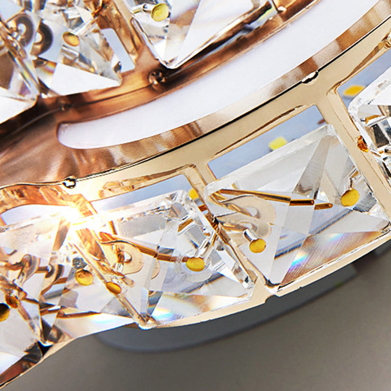 Modern Crystal Block Flower Flush Mount Led Ceiling Light Fixture 10’/12’/14’ W White