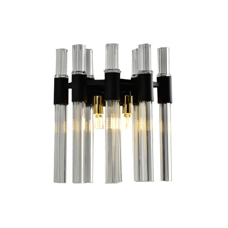 Modern Black Crystal Tube Sconce: 2-Light Wall Mounted Lamp For Living Room