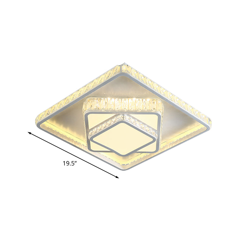 Minimalist Faceted Crystal White Ceiling Light Fixture - Led Flush Mount 19.5’/23.5’ W