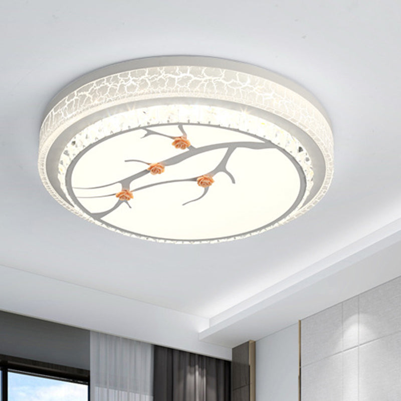 Simple Crystal Drum Ceiling Flush Mount - White Led Light For Bedroom (White/3 Color A/B) / A