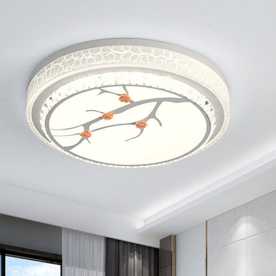 Simple Crystal Drum Ceiling Flush Mount - White Led Light For Bedroom (White/3 Color A/B) / A