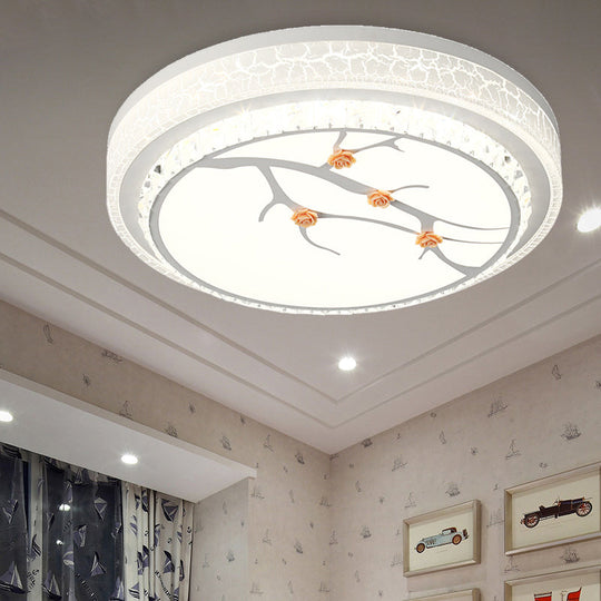 Simple Crystal Drum Ceiling Flush Mount - White Led Light For Bedroom (White/3 Color A/B)