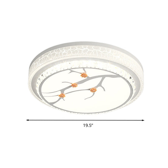 Simple Crystal Drum Ceiling Flush Mount - White Led Light For Bedroom (White/3 Color A/B)