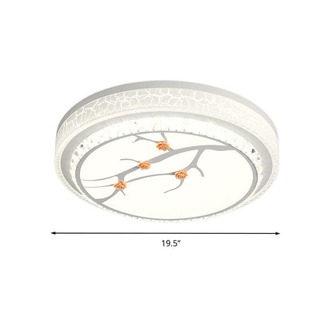 Simple Crystal Drum Ceiling Flush Mount - White Led Light For Bedroom (White/3 Color A/B)