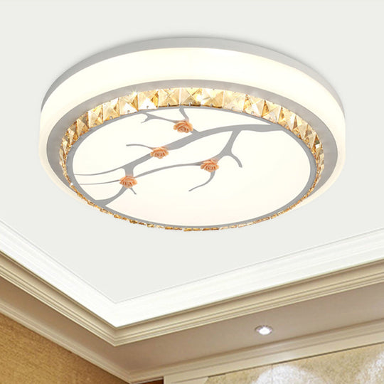 Simple Crystal Drum Ceiling Flush Mount - White Led Light For Bedroom (White/3 Color A/B) / B