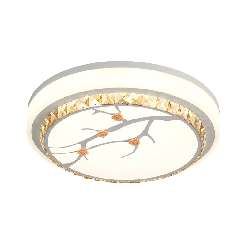 Simple Crystal Drum Ceiling Flush Mount - White Led Light For Bedroom (White/3 Color A/B)