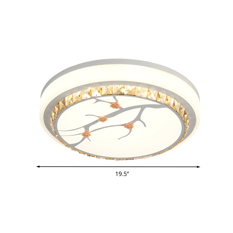 Simple Crystal Drum Ceiling Flush Mount - White Led Light For Bedroom (White/3 Color A/B)