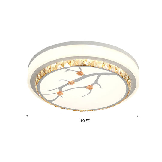 Simple Crystal Drum Ceiling Flush Mount - White Led Light For Bedroom (White/3 Color A/B)