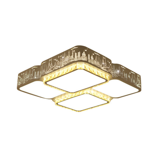 Modern K9 Crystal Led Ceiling Light - Flush Mount Acrylic Shade Remote Control Dimming