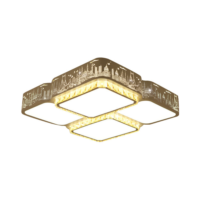 Modern K9 Crystal Led Ceiling Light - Flush Mount Acrylic Shade Remote Control Dimming 21.5/37.5