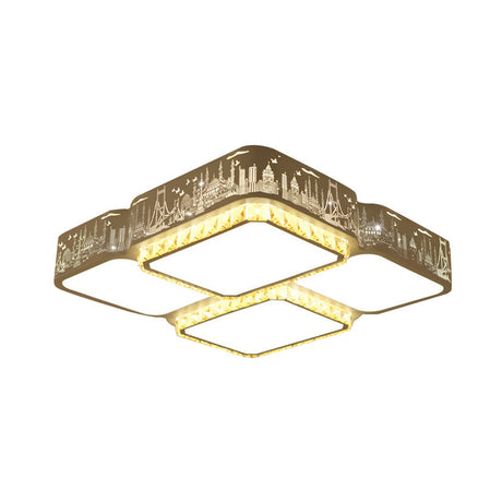Modern K9 Crystal Led Ceiling Light - Flush Mount Acrylic Shade Remote Control Dimming 21.5/37.5
