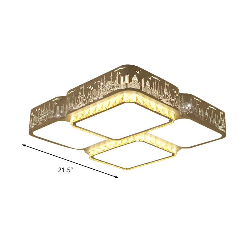 Modern K9 Crystal Led Ceiling Light - Flush Mount Acrylic Shade Remote Control Dimming 21.5/37.5